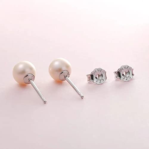 BOZONY White Pearl Stud Earrings Set, Hypoallergenic 925 Sterling Silver Earrings Studs for Women Girl