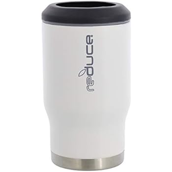REDUCE Cold-1 Bottle/Can Cooler - This Can Beverage Cooler Keeps Skinny Cans & Beer Bottles Ice Cold, Ideal For Warm Days - Double Wall Vacuum Insulated Holder Is Sweat-Free - White Wave
