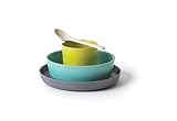 EKOBO Kids Bamboo 4-piece Dish Set, Gift Box, BIOBU Eco-material, Assorted Colors