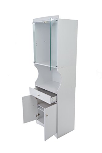 Home Source Industries TIF10208MIC Microwave Cart with Lots of Storage and Glass-Door on Upper Shelves, White