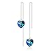 Ladies 925 Sterling Silver Blue Swarovski Crystal Heart of Ocean Long Earrings