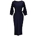 CHICFOR Ladies Elegant Half Sleeve Body-con Pencil Slim Fit Chiffon Dress (S, Navy Blue)