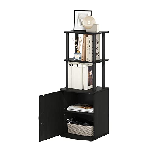 Furinno TURN-N-TUBE 4-Tier Display Rack with Storage Cabinet, Storage Shelves, Book Shelf, Bookcase with Door, for Organization and Storage, Living Room, Home Office, Blackwood