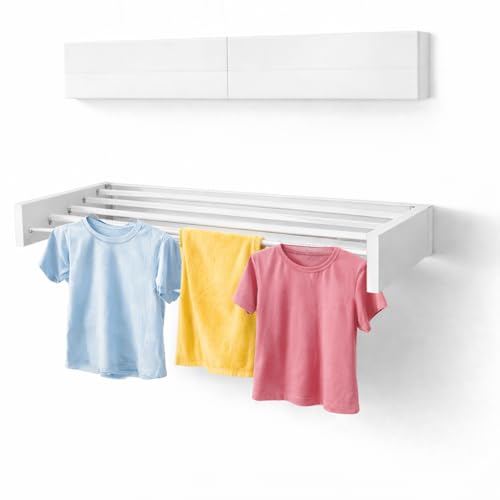 Varal de Parede Retrátil Dobrável 80cm Branco | 5 Varetas, Alumínio