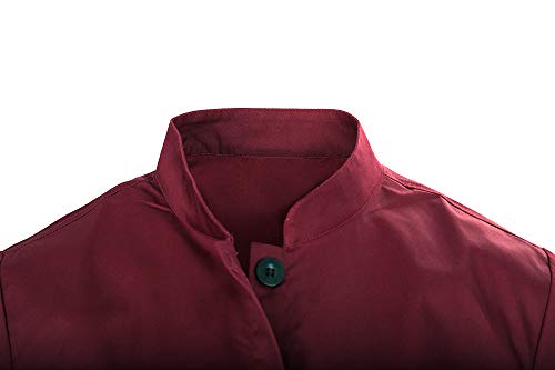 Women's Single-Breasted Chef Coat Short Sleeve Lightweight Chef Jacket, Wine