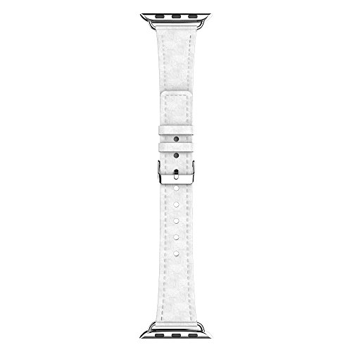 for Apple Watch Band, Urvoix 38mm Smooth Leather Strap Replacement Leather Band with Metal Clasp for Apple Watch Series 3 Series 2 Series 1 Sport and Edition - White