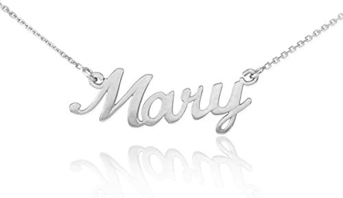 Dainty 14k White Gold Custom Personalized Script Pendant Mary Name Necklace with 22" Rolo Chain