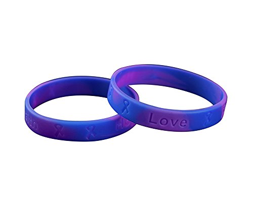 50 Purple & Blue Silicone Bracelets - Adult Size (Wholesale Pack - 50 Bracelets)
