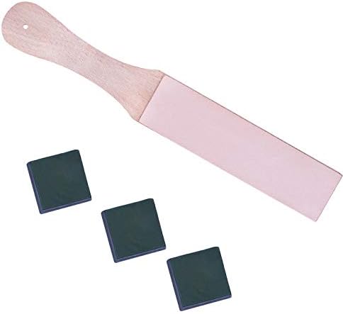 4 Pieces DIY Leather Strops Kit, 1.65 Inch Wide Wooden Double Sided Leather Paddle Strop,Hand Sewing Stitching Saddle Making Tools with 3 Packs Polishing Compounds