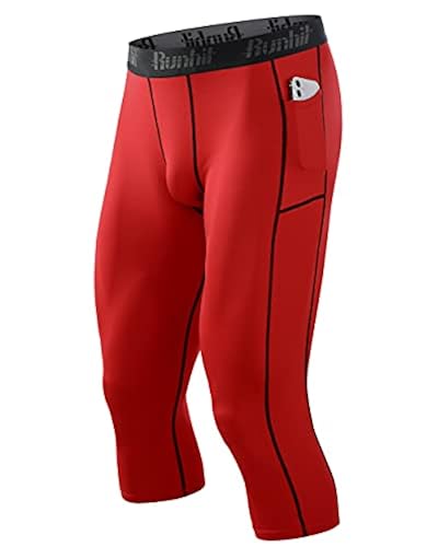 Runhit 3/4 Compression Pants Men with Pockets,Running Pants Tights