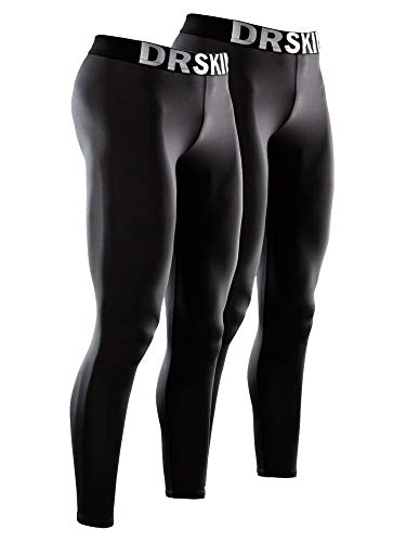 DRSKIN 2 Pack Men's Compression Pants Dry Cool Sports Baselayer Running Workout Active Tights Leggings Yoga (Classic B01 2P, L)