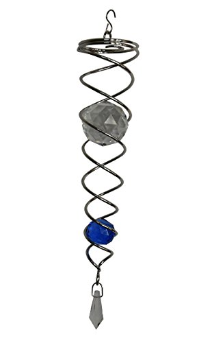 DuBant Gazing Ball Spiral Tail, Decorative Wind Spinners Crystal Glass Ball with Hanging Swivel Hook for Indoor Outdoor Garden Decoration (9in （Silver）, Blue)