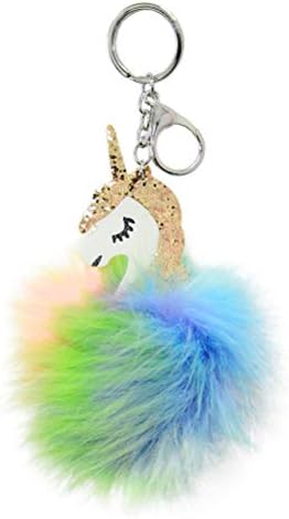 Cha Long 1Piece Unicorn Plush Fluffy Keychain Colorful Faux Fox Fur Keychain Pendant Kids School Bag Keychain Backpack Keychain Novelty Toy School Prize Gifts Unicorn Party Supplies,Gold
