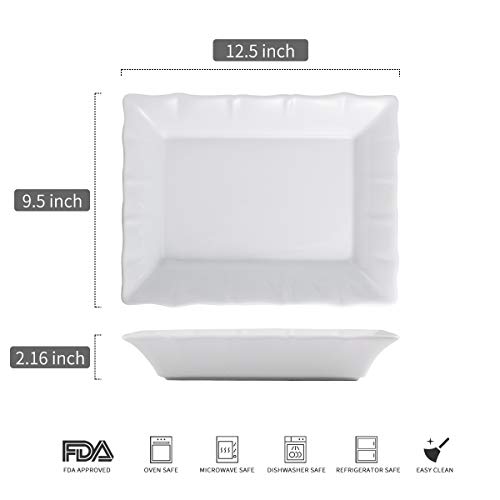 Porcelain Baking Dish Lasagna Pan Serving Tray, 2 Quart Casserole Baking Pan for Serving, 2 Pack Bakeware Set,White