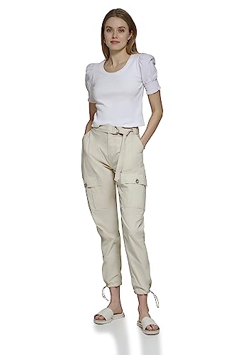 DKNY Camiseta Media Mixta de Manga Corta para Mujer, Blanco, M, Blanco, M