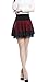 Mullsan Women Red Spinning Cover Stretch Waist Flared Lace Casual Mini Skirt
