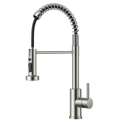 FORIOUS Wasserhahn Küche, Wasserhahn Küche Ausziehbar, 360° Schwenkbar Spiralfeder Spültischarmatur Küche, Einhebel-Warm- und wasserhahn, Edelstahl