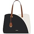 LOVEVOOK Laptop Tote Bag for Women, Work Bags Laptop Bag Teacher Tote Bag, Leather Computer Bag Large Purses Handbag Professional Briefcase, Black-Beige-Brown, 15.6 Inch