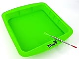TitanOwl Silicone Deep Dish Container Tray Cake Pan Aprox 8"x8" + Carving Scrape Tool (Green)