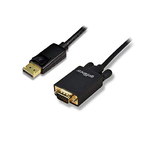 gofanco DisplayPort to VGA Cable 10 Feet Gold Plated DP to VGA Adapter Cable - Male to Male Converter Cable for DisplayPort-Equipped Desktops and Laptops to Connect to VGA Displays (Black) (DPVGA10F)