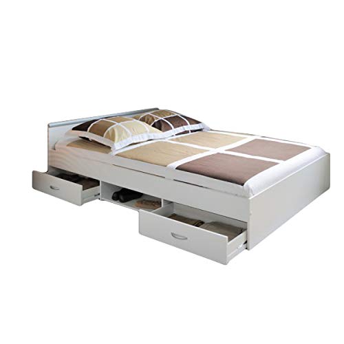 Funktionsbett Alawis 140 * 200 cm Weiß inkl 2 Roll-Bettkästen Jugendzimmer Kinderzimmer Bett Bettliege Jugendliege Jugendbett