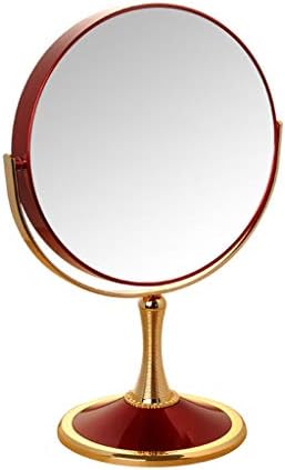 HUMAKEUP Desktop Double-Sided Makeup Mirror with 5X Magnifying Glass Portable Rotating HD Dressing Mirror for Shaving Cosmetics Skin Care Golden Red (Color : Red, Size : 8 inches)