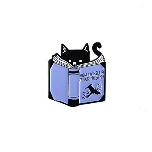 magi gift Cartoon Black Can Read Cat Enamel Brooch Cat Collar Pin Interesting Reading Lover Brooch