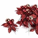 Factory Direct Craft Package 12 Red Glitter Ornament and Poinsettia Christmas Holiday Floral Picks