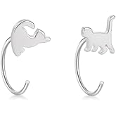 Mini Cat Half Hoop Earrings for Women 925 Sterling Silver Tiny Pet Wrap Cartilage Tragus Piercing Small Stud Cuff Nose Ring Huggie Fake Hoops Earring Minimalist Jewelry Gifts Hypoallergenic