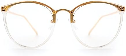 Stylebiz Unisex Prescription Ready Horn Rimmed Eye Glasses Frame with Metal Temple-Round 4559 (Clear Gold)