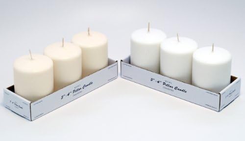 Candles4Less - 3 x 4 Inch White Pillar Candles (Bulk/48 Pcs), Unscented White pillar candles with Lead Free Cotton Wicks perfect for wedding