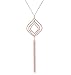 FAERLIIRY Long Tassel Pendant Y Necklace Hollow out Layered Rhombus Leaf Drop Necklace Lariat Chain Jewelry for Women (Rose Gold)