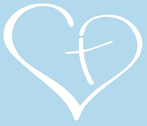 Heart with Cross, I Make Decalsâ„¢, white vinyl, decal, sticker, label for car, window, computer, iPad, wall, etc.