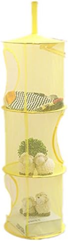 Homecueb 3 Compartments Hanging Mesh Storage Basket Organizer, Toy Storage Cage, Collapsible. (Yellow)