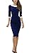 YEEZ Women's Elegant 3/4 Sleeve Casual Fitted Party Office Bodycon Pencil Dress Dark Blue,Small