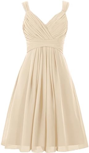 ELLAGOWNS Women's V Neck Chiffon Bridesmaid Dress Short Prom Gown Champagne US 2