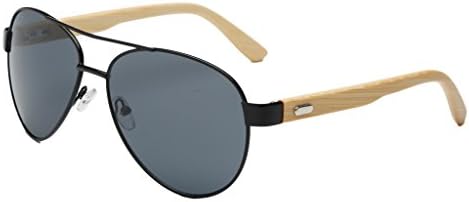 Simvey Unisex Wooden Bamboo Pilot Sunglasses Classic Retro Designer Uv400 60mm