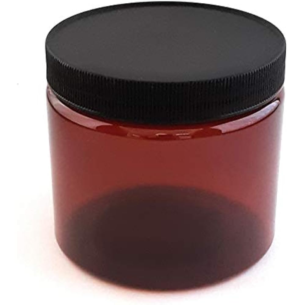 Amber Plastic Jars 16 Ounce With Black Lids (4Pack) Refillable Empty