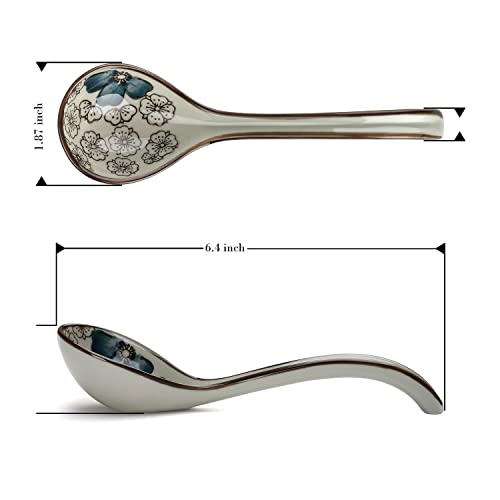 Ceramic Soup Spoons Set of 4 Porcelain Japanese Soup Spoon Long Handle