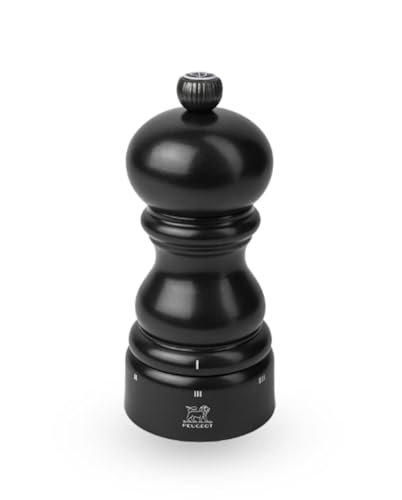PEUGEOT - Paris uSelect 12 cm Salt Mill - 6 Predefined Grind Settings - Powdered Salt Innovation, Zirlion Mechanism - PEFC-Certified Wood - Made in France - Satin Black Finish
