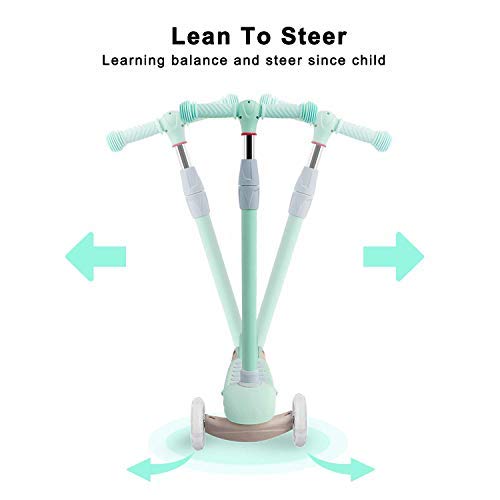 67i Kick Scooter for Kids 3 Wheel Scooter for Toddlers Girls & Boys 4 Adjustable Height Lean to Steer with PU Light Up Wheels for Children from 3 to 14 Years Old (Green)