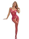 WDIRARA Women's Lace Bodystocking Fishnet Bow