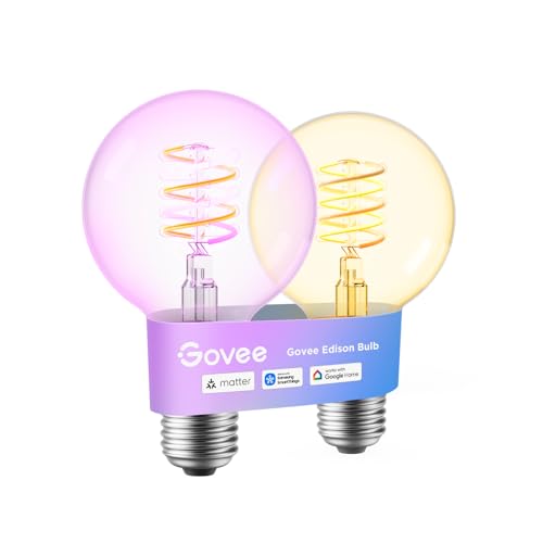 Govee 2 x Smart Edison Light Bulb E27 RGBWW Vintage LED Lamp G80 | Compatible with Google Assistant, Matter, Dimmable with COB Light Bar, 16 Million DIY Colours, for Restaurant and Living Room