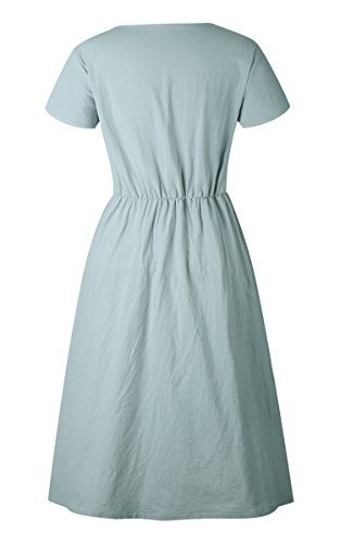 image for Angashion Women's Dresses-Short Sleeve V Neck Button T Shirt Midi Skat
