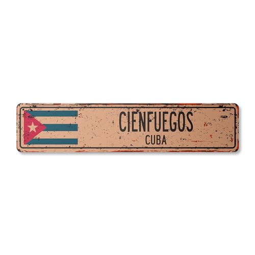 Cienfuegos Cuba Vintage Plastic Street Sign Cuban Flag City Country Road Wall G…