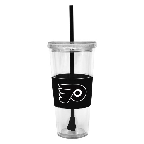 NHL Philadelphia Flyers Insulated Tumbler with Rubber Sleeve and Stir Straw, 22-ounce
