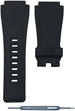 24mm Black Rubber Watch Band Strap - For Bell &amp; Ross B&amp;R BR-01 BR-03 | Gift Tool (Without Buckle)