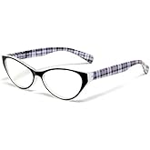 Calabria Emily Cateye Reading Glasses +2.00 Crystal Black Plaid Women Trendy Fashion Eyeglasses Cat Eye Single Power Readers