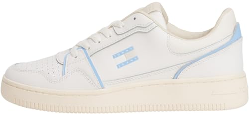 Cupsole Sneaker Mujer Retro Basket Low Top, Blanco (Ecru/Light Blue), 41