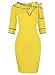 Donsane Women's Collared Solid Three-Quarter-Sleeve Short Fitted Dress, Yellow, Small